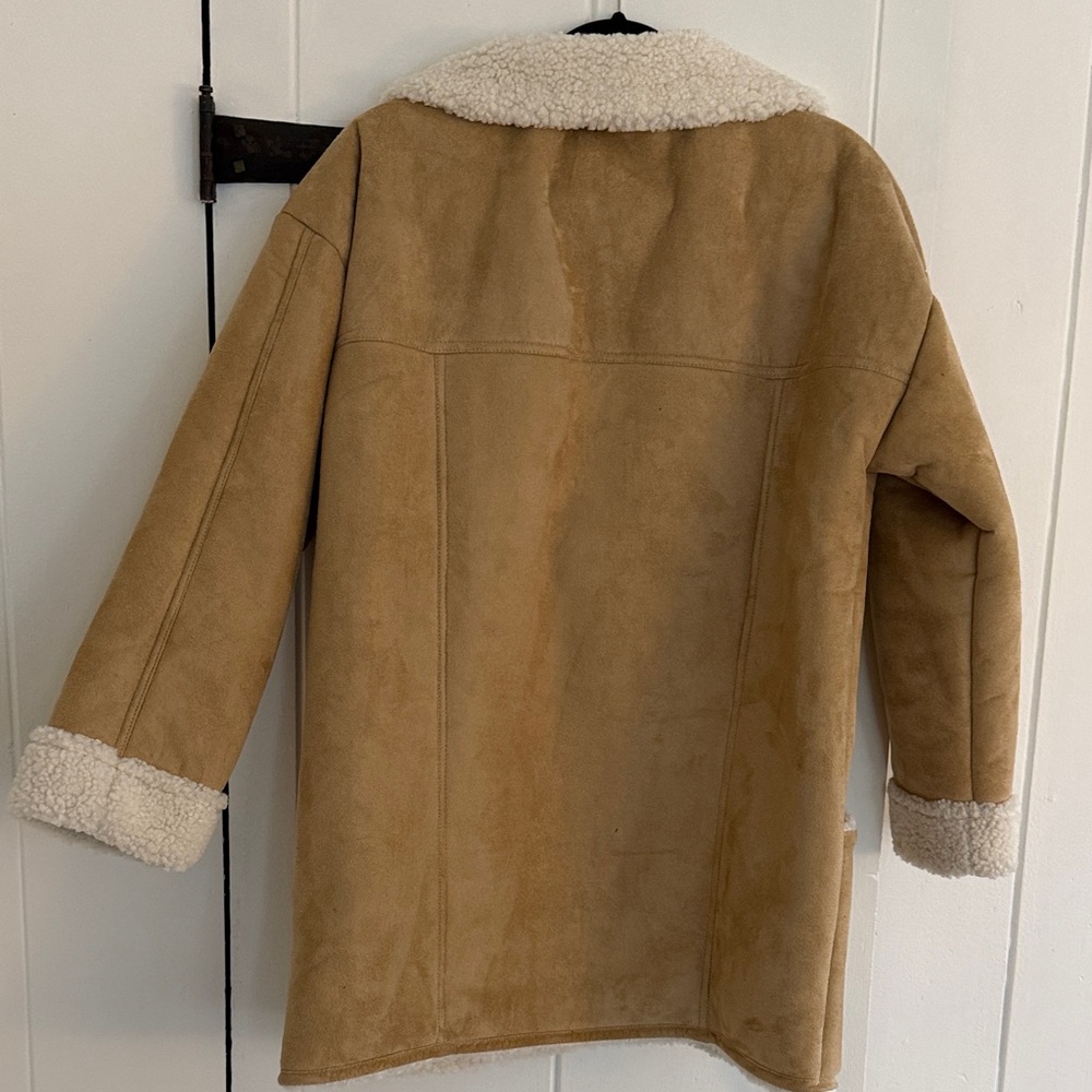 Free People Tan Teddy Coat with Cream Sherpa Trim - Picture 4 of 5